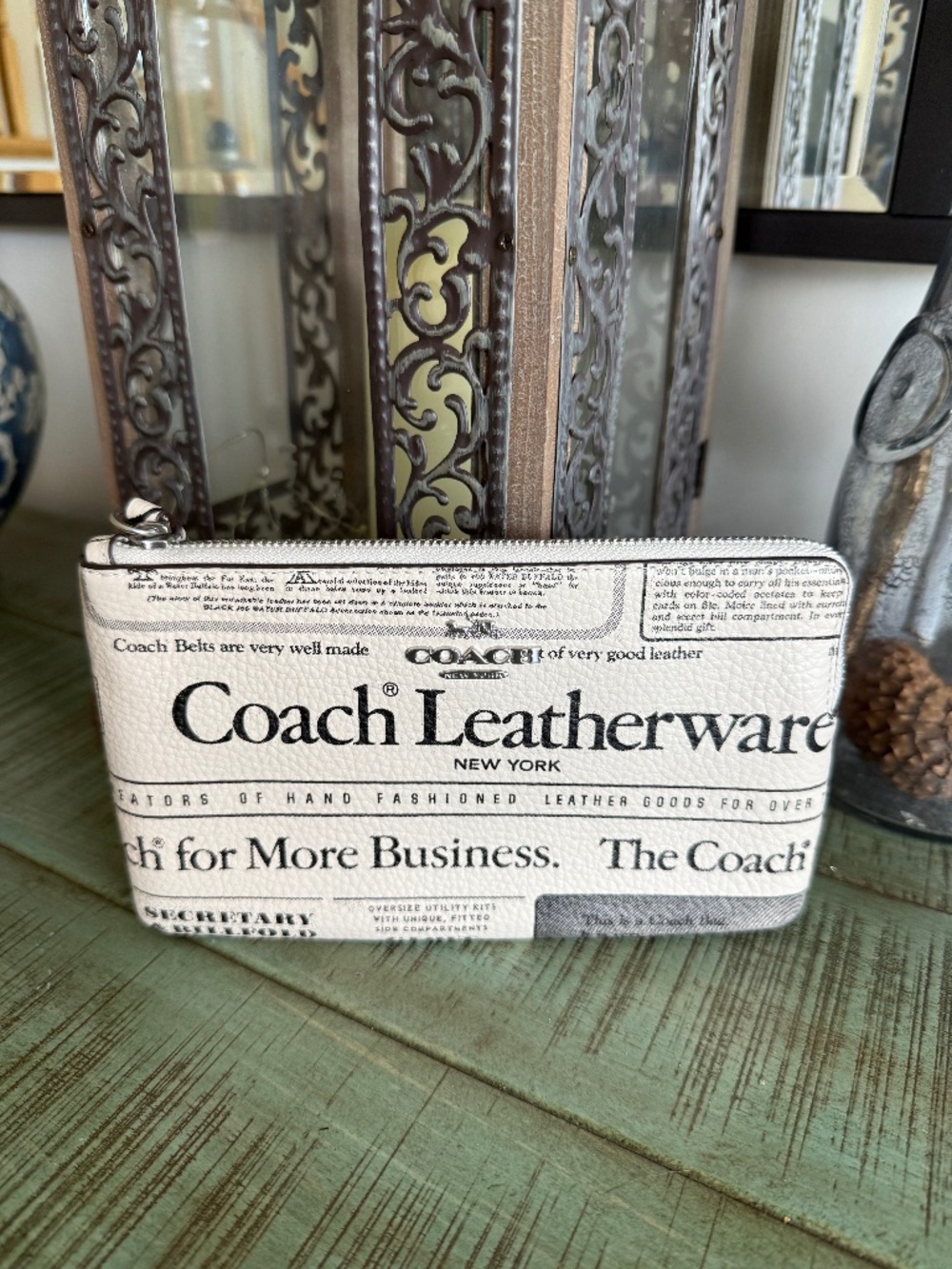 NWT Coach Large Corner Zip Wristlet With Newspaper Print Style CDE80